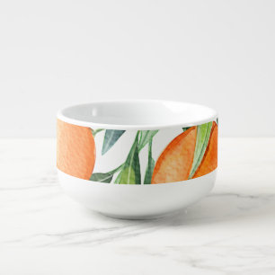Watercolor Orange Fruits: Branches Isolated. Soup Mug