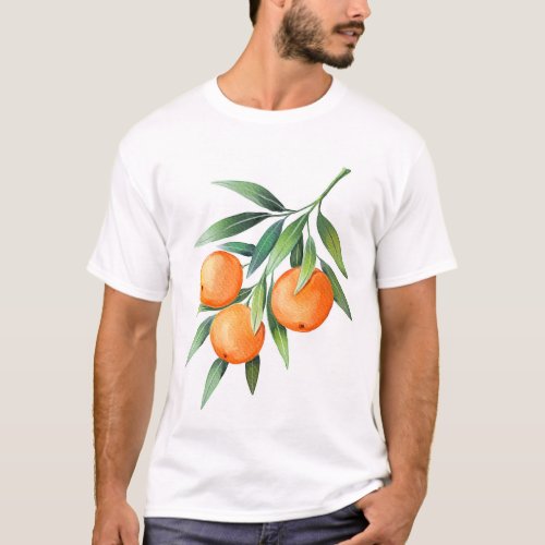 Watercolor Orange Fruits Branches Isolated T_Shirt