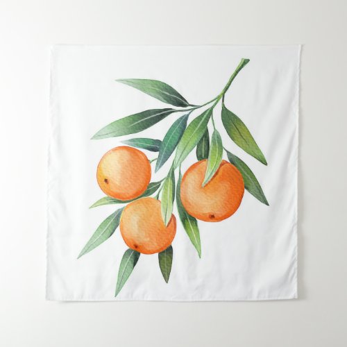 Watercolor Orange Fruits Branches Isolated Tapestry