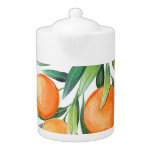 Watercolor Orange Fruits: Branches Isolated. Teapot