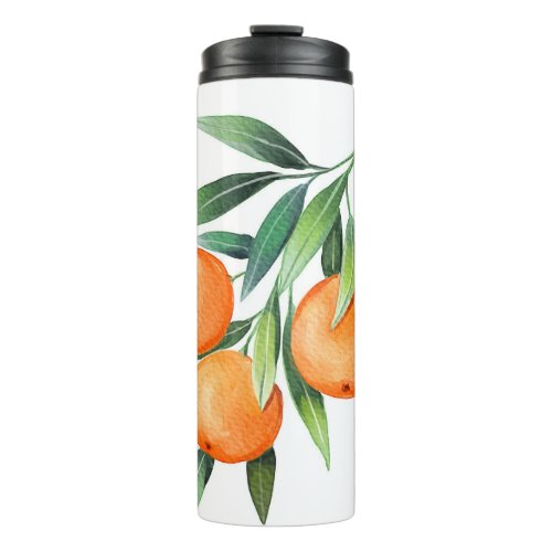 Watercolor Orange Fruits Branches Isolated Thermal Tumbler