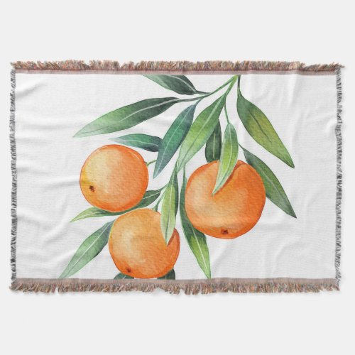 Watercolor Orange Fruits Branches Isolated Throw Blanket