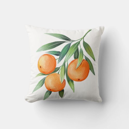 Watercolor Orange Fruits Branches Isolated Throw Pillow
