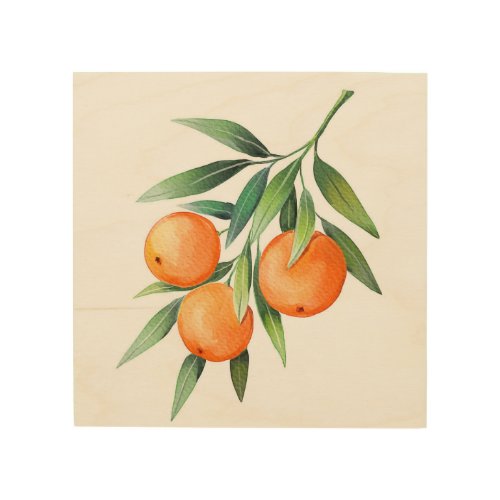 Watercolor Orange Fruits Branches Isolated Wood Wall Art