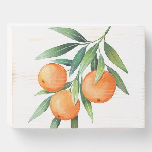 Watercolor Orange Fruits Branches Isolated Wooden Box Sign