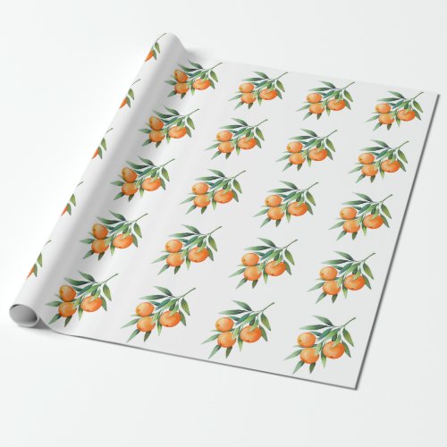 Watercolor Orange Fruits Branches Isolated Wrapping Paper
