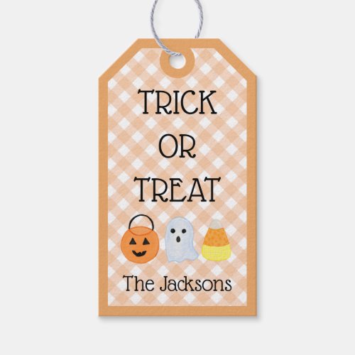Watercolor Orange Gingham Ghost Trick Or Treat  Gift Tags