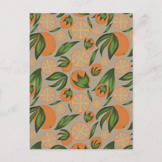 Watercolor Orange Gray Fruit Pattern  Postcard (Front)