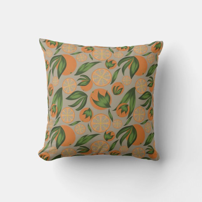 Watercolor Orange Gray Fruit Pattern  Throw Pillow (Front)
