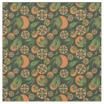 Watercolor Orange Green Fruit Pattern Fabric