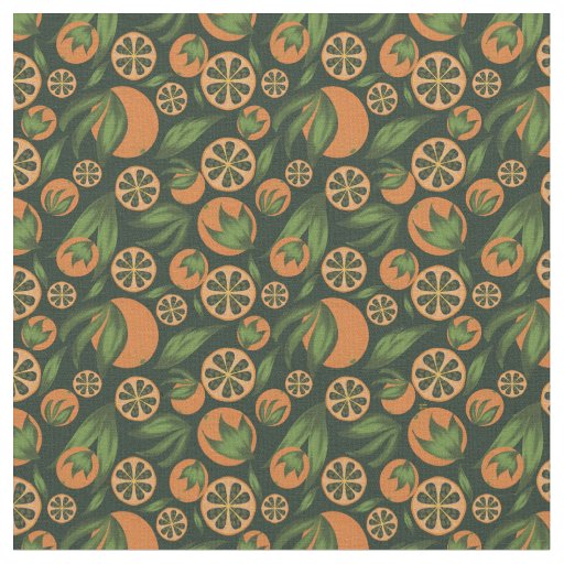 Watercolor Orange Green Fruit Pattern Fabric