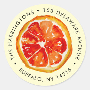 Watercolor Orange Hand-Drawn Citrus Return Address Classic Round Sticker