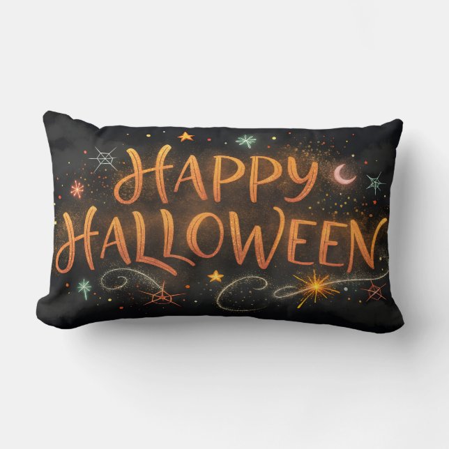 watercolor orange happy halloween lumbar pillow (Front)