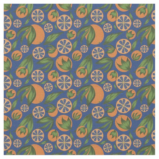 Watercolor Orange Indigo Fruit Pattern Fabric