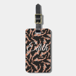 Watercolor Orange Koi Fish Black Personalized Luggage Tag