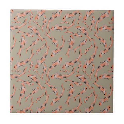 Watercolor Orange Koi Fish Taupe Pattern Ceramic Tile