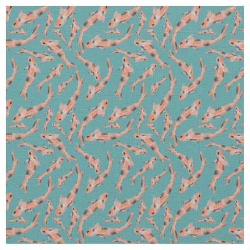 Watercolor Orange Koi Fish Turquoise Pattern Fabric