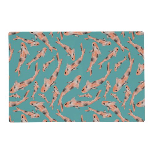 Watercolor Orange Koi Fish Turquoise Pattern Placemat