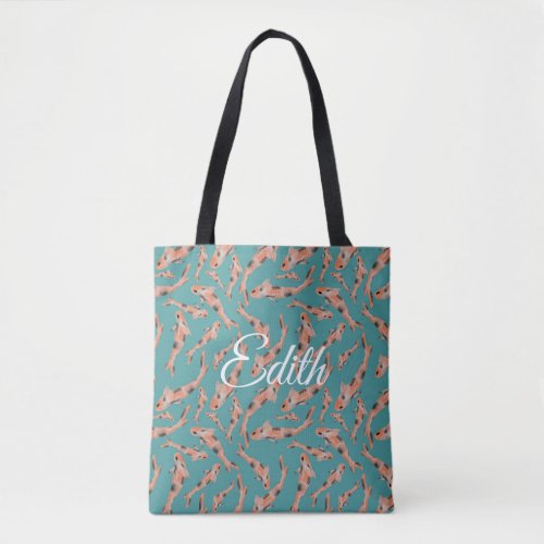 Watercolor Orange Koi Fish Turquoise Personalized  Tote Bag