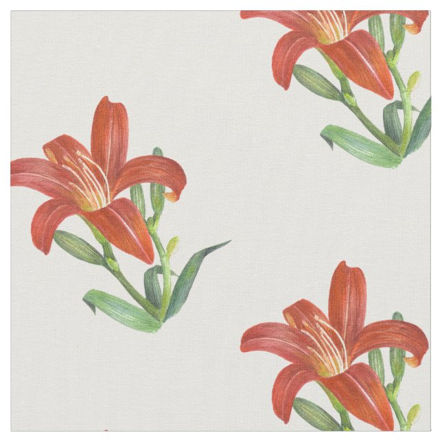 Watercolor Orange Lily Botanical Illustration Fabric (Close Up)