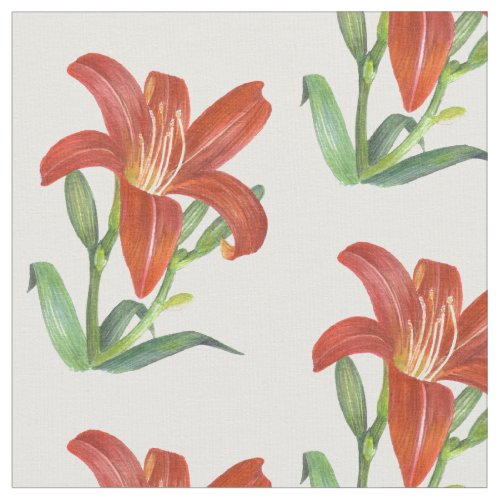 Watercolor Orange Lily Botanical Illustration Fabric