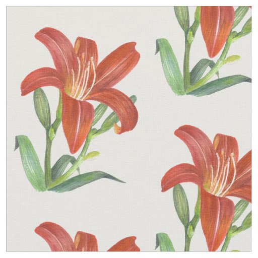 Watercolor Orange Lily Botanical Illustration Fabric