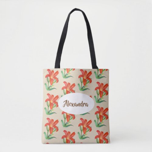 Watercolor Orange Lily Floral Art Tote Bag