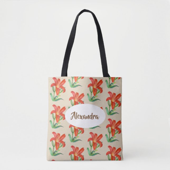 Watercolor Orange Lily Floral Art Tote Bag (Front)