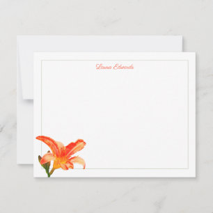 Watercolor Orange Lily Green Border Personalized Note Card