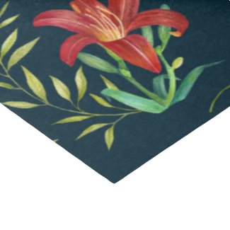Watercolor Orange Lily Illustration Dark Turquoise