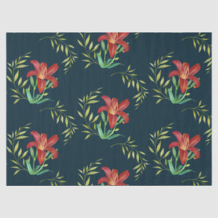 Watercolor Orange Lily Illustration Dark Turquoise Tissue Paper