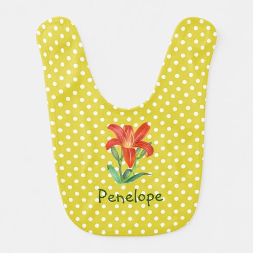 Watercolor Orange Lily Lemon Green Polka Dots Baby Bib