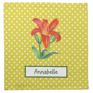 Watercolor Orange Lily Lemon Green Polka Dots Cloth Napkin