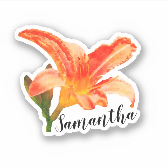 Watercolor Orange Lily Name Sticker (Front)