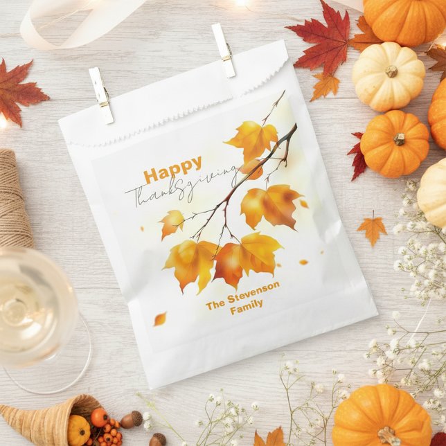 Watercolor Orange Maple Leaf Thanksgiving Dinner Favor Bag (Creator Uploaded)