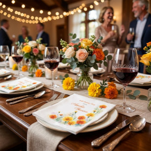 Watercolor Orange Marigold Floral Birthday Napkins