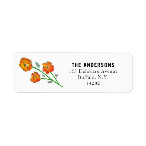 Watercolor Orange Marigolds Floral Return Address Label