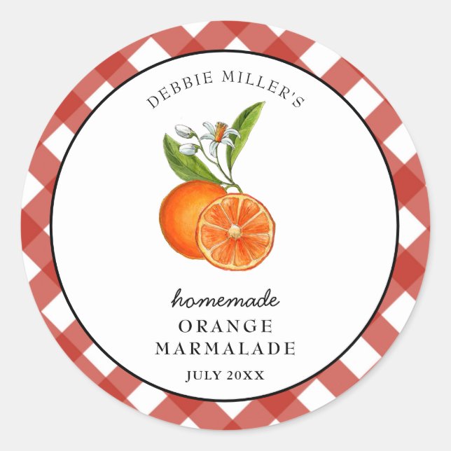 Watercolor Orange Marmalade Jam jar  Classic Round Sticker (Front)
