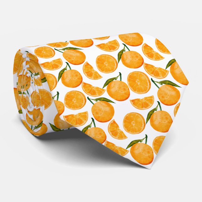 Watercolor Orange Pattern Neck Tie (Rolled)
