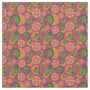 Watercolor Orange Pink Fruit Pattern Fabric