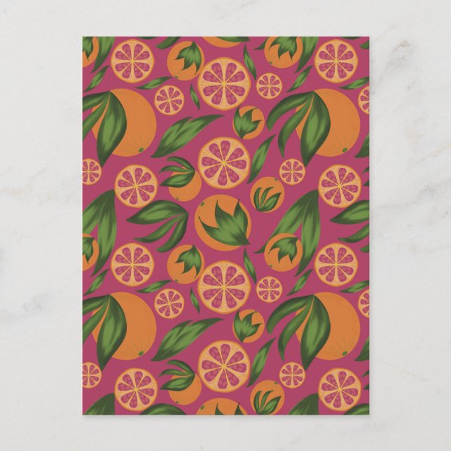 Watercolor Orange Pink Fruit Pattern Postcard (Front)