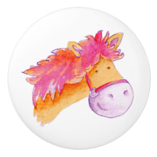 Watercolor orange pink pony / horse knob