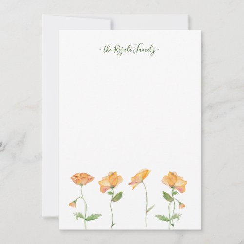 Watercolor Orange Poppies Personalized Stationery Note Card