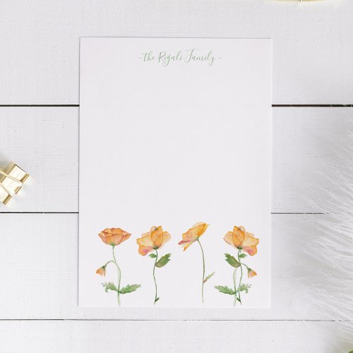 Watercolor Orange Poppies Personalized Stationery Note Card