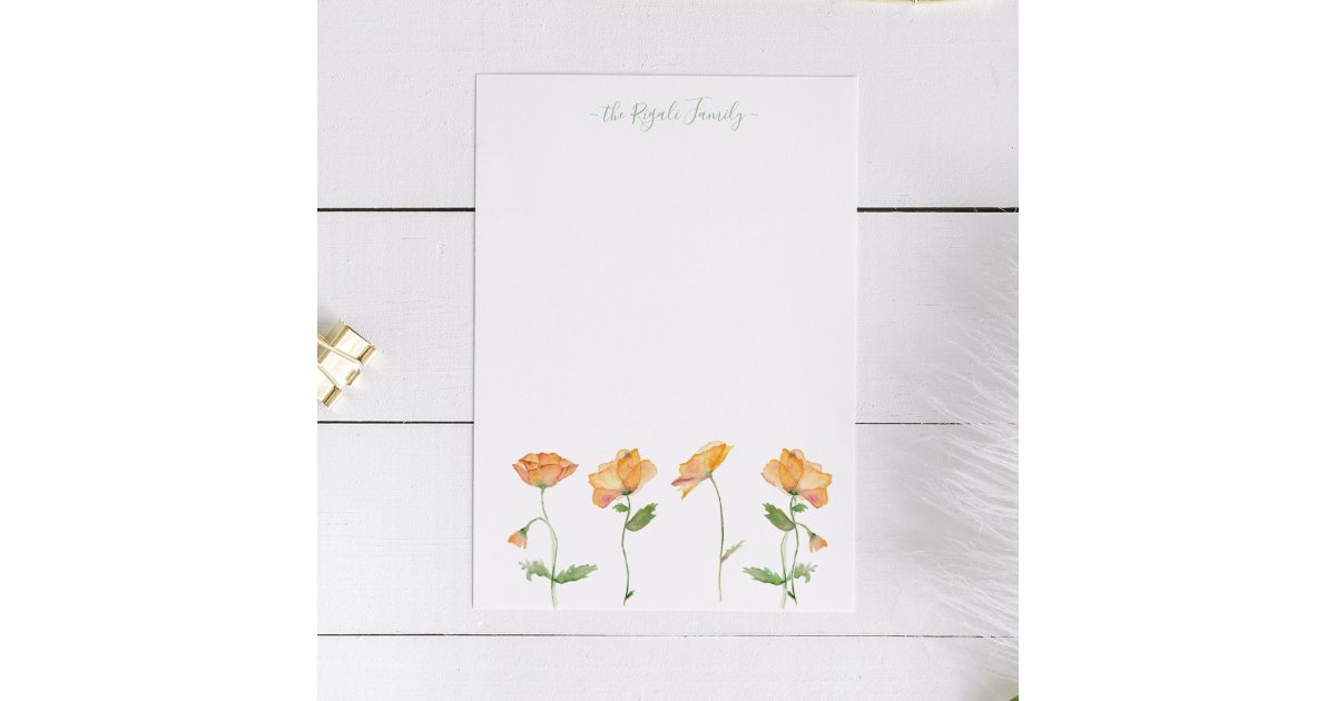 Watercolor Orange Poppies Personalized Stationery Note Card | Zazzle