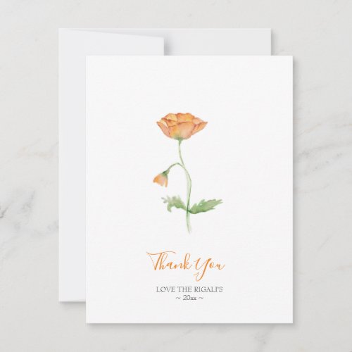 Watercolor Orange Poppies Thank You Note Holiday Card