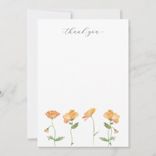 Watercolor Orange Poppies Thank You Stationery Note Card