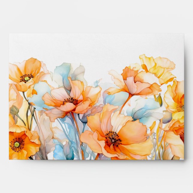 Watercolor Orange Poppy Bloom bridal shower  Envelope (Front)