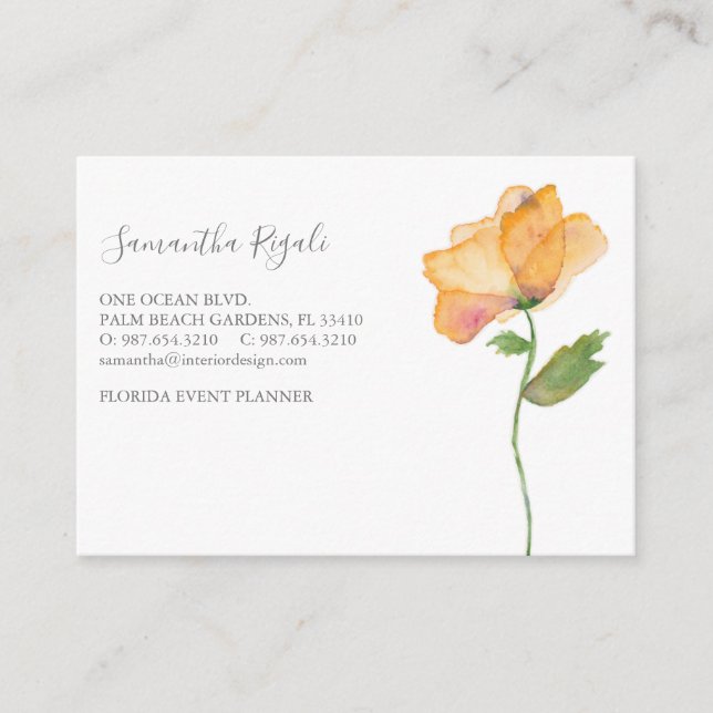 Watercolor Orange Poppy Flower Business Enclosure Card (Front)
