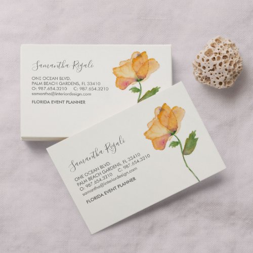 Watercolor Orange Poppy Flower Business Enclosure Card